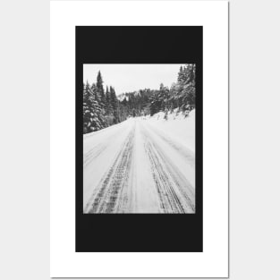 White Winter in Scandinavia - Mountain Road Through Fir Tree Forest Posters and Art